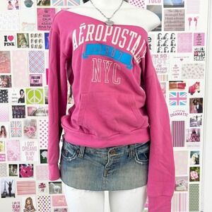 aeropostale pink nyc 1987 off shoulder sweatshirt